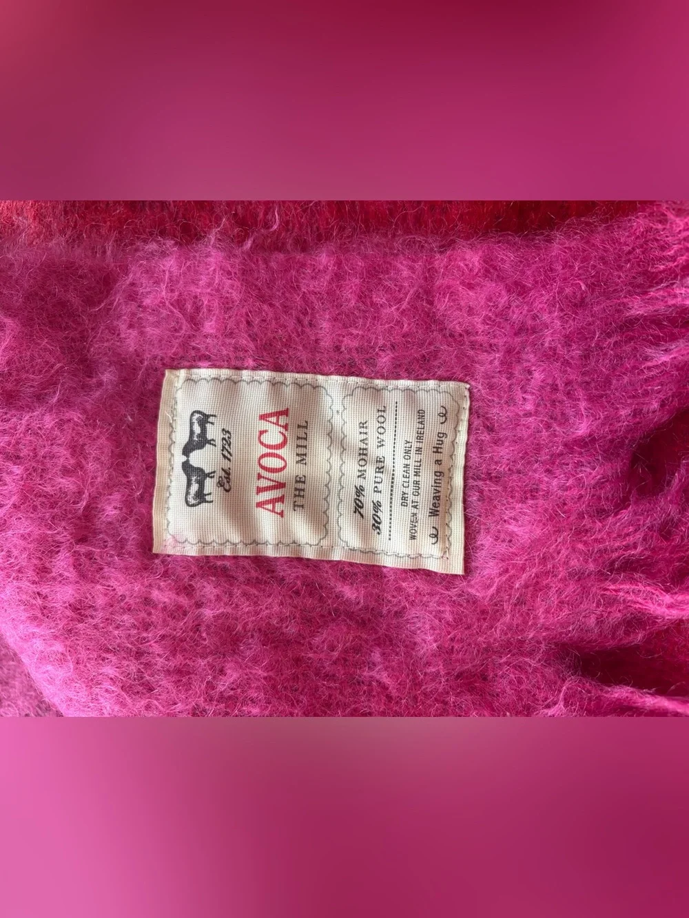 VTG Avoca Handweavers Mohair Wool Blanket Checkered Ireland Fringe Pink Purple
